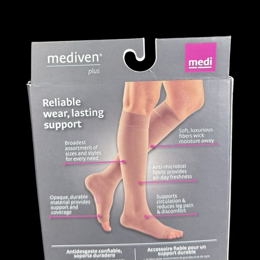 Medi Mediven Plus 30-40 mmHg‎ Calf Compression Stockings Beige Size III Open Toe - Picture 7 of 11